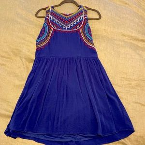 Royal blue embroidered above knee dress